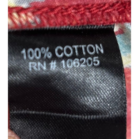 Cino Medallion Button Down Shirt Women's S Velvet Trim Red Crinkle Cotton BOHO - Picture 9 of 12